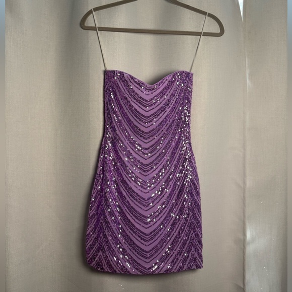 Hello Molly Stars Shining Bright Lavender Purple Sequin Strapless Mini Dress XS - Picture 6 of 14